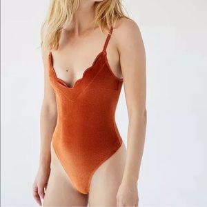 Urban Outfitters burnt orange scalloped bodysuit